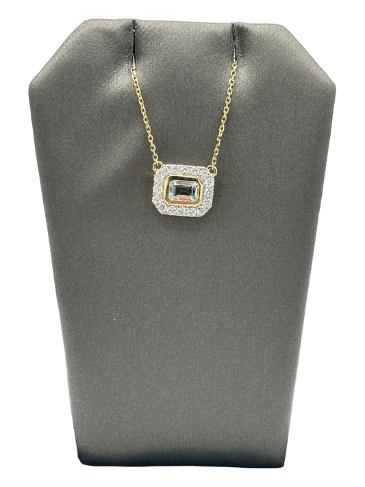 Emerald Cut Aquamarine & Diamond Pendant