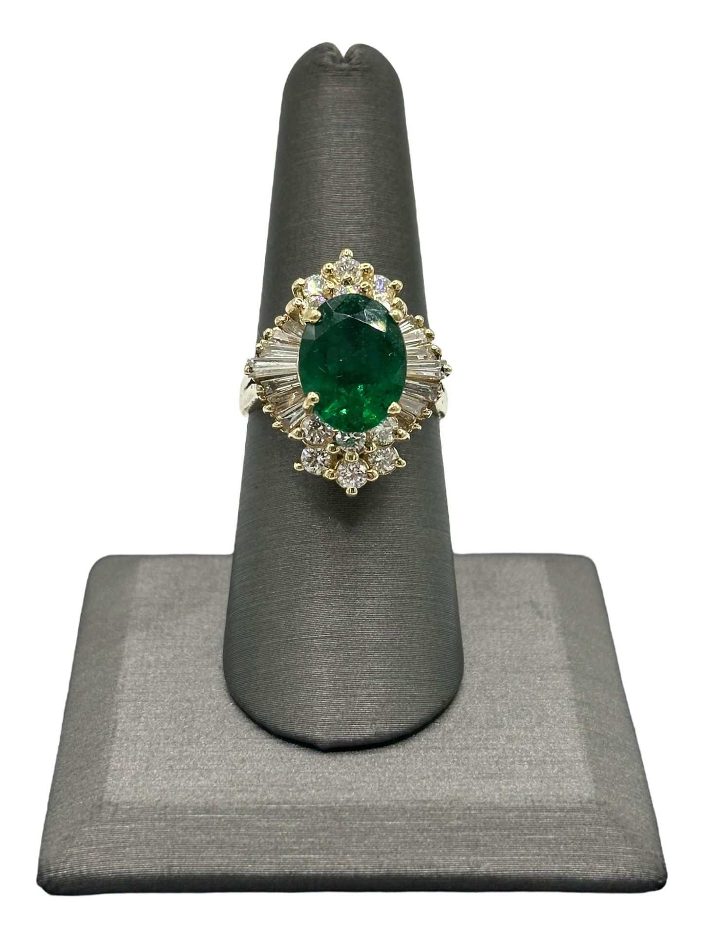 Oval Cut Zambian Emerald Ring With Baguette & Round Cut Diamonds