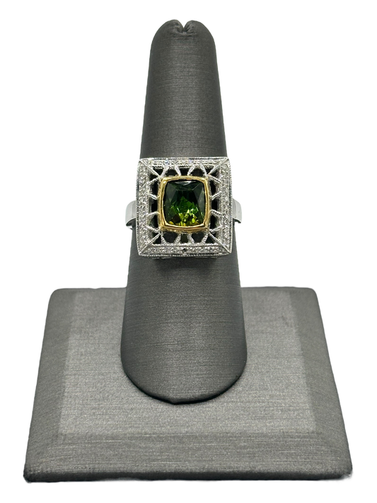 Green Tourmaline & Diamond Ring