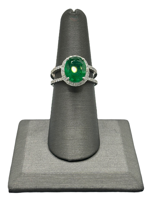 AIGL Certified Emerald & Diamond Ring With Split Shank