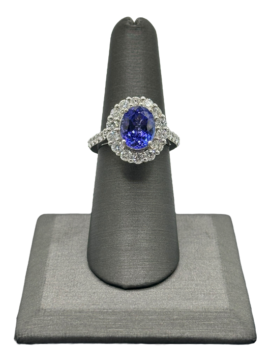 Oval Cut Tanzanite Ring With Diamond Halo