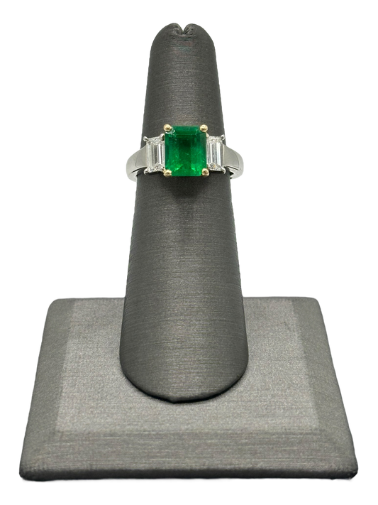 Emerald Cut Brazilian Certified Emerald Ring With Emerald Cut Diamonds