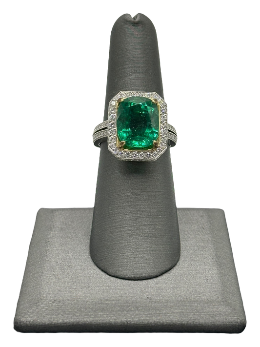 Cushion Cut African Emerald & Diamond Ring