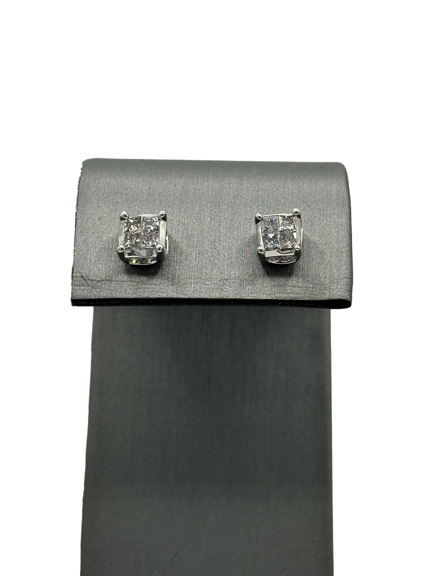 Bezel Set Four Princess Cut Diamond Studs With Round Cut Diamonds on The Side