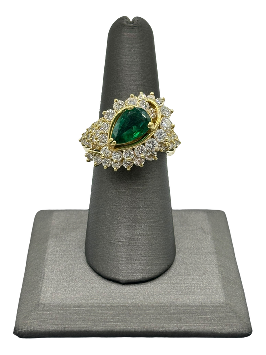 Pear Shape Zambian Emerald & Diamond Ring