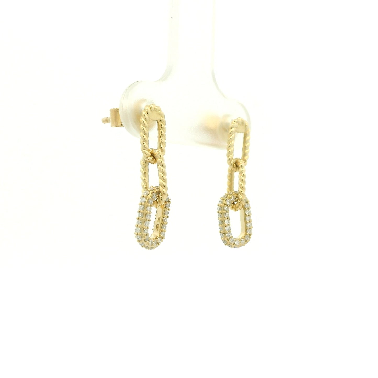 A Pair of Yellow Gold Dangle Rope Design Earrings with pavé set diamonds at Forever Rox Fine Jewelry, Lake Tahoes Best Jewelry Store