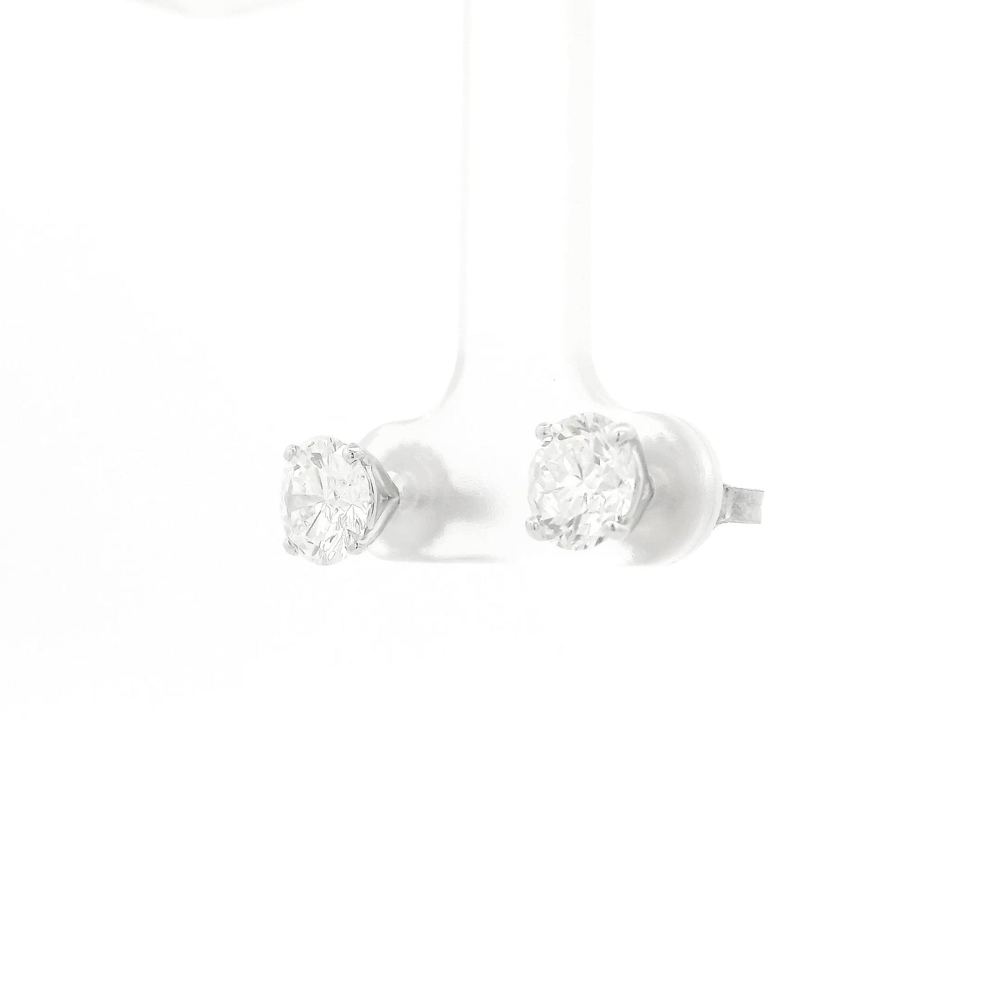 A Pair of White Gold Stud Earrings with 4 prong set round cut natural Diamonds at Forever Rox Fine Jewelry, Lake Tahoes Best Jewelry Store