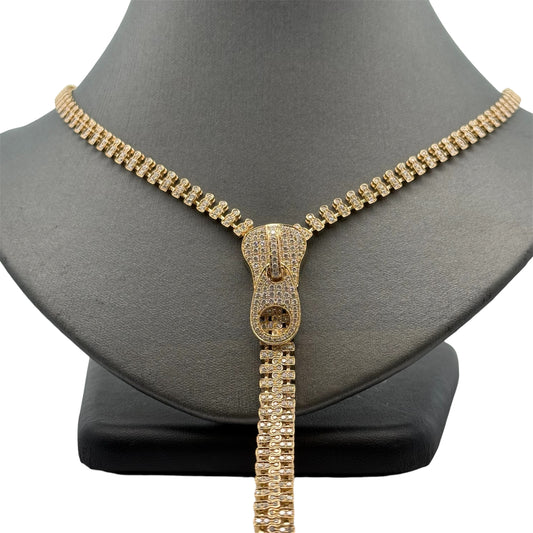A Yellow Gold Zipper Necklace with natural Diamonds that works as a zipper at Forever Rox Fine Jewelry, Lake Tahoes Best Jewelry Store