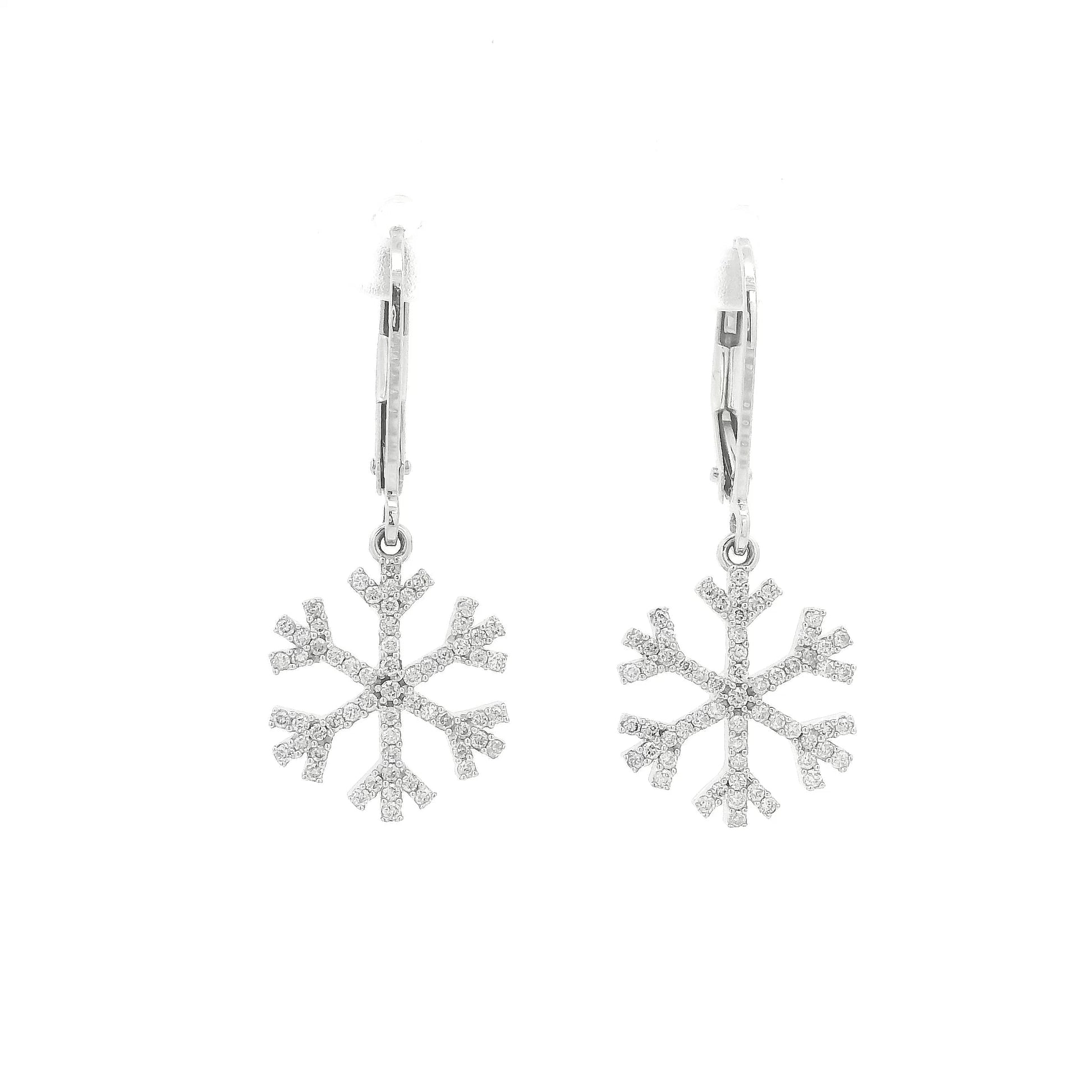 A Pair of White Gold Dangle Earrings natural diamond snowflakes at Forever Rox Fine Jewelry, Lake Tahoes Best Jewelry Store
