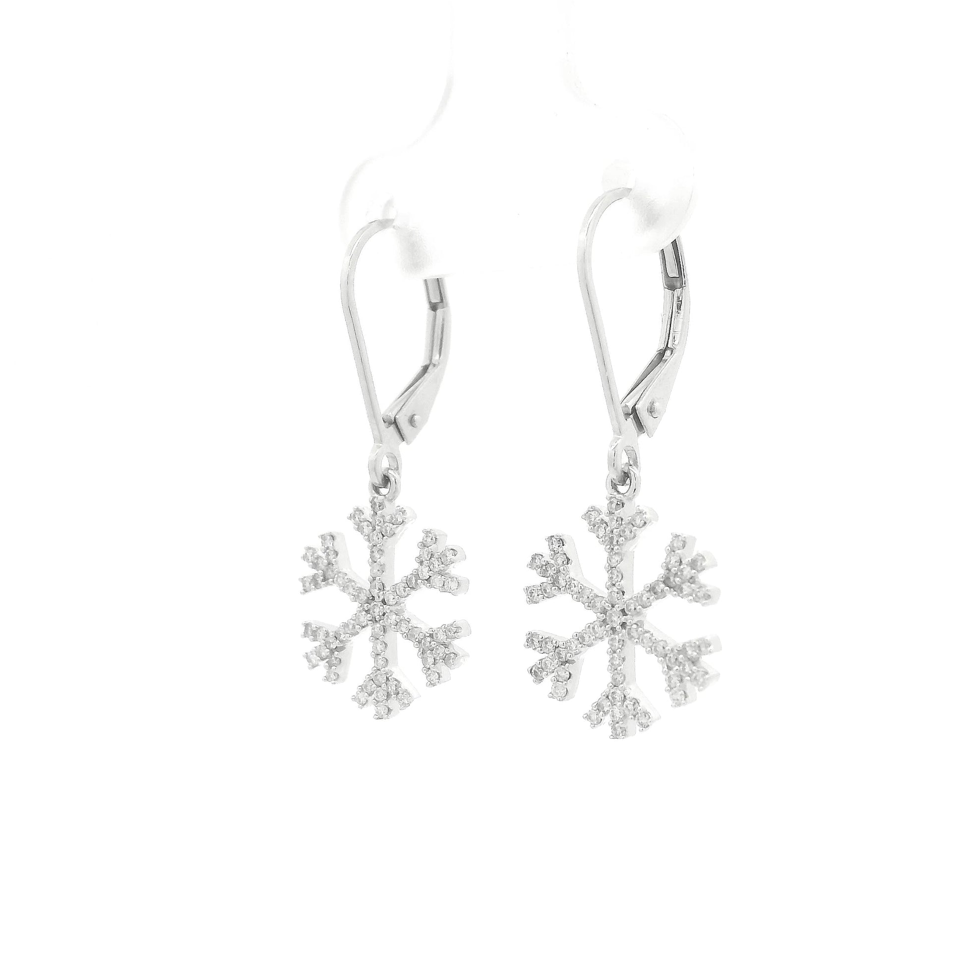 A Pair of White Gold Dangle Earrings natural diamond snowflakes at Forever Rox Fine Jewelry, Lake Tahoes Best Jewelry Store