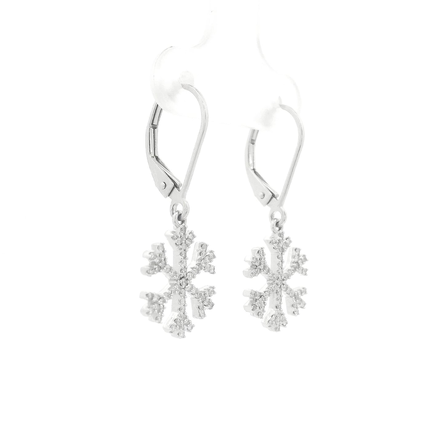A Pair of White Gold Dangle Earrings natural diamond snowflakes at Forever Rox Fine Jewelry, Lake Tahoes Best Jewelry Store