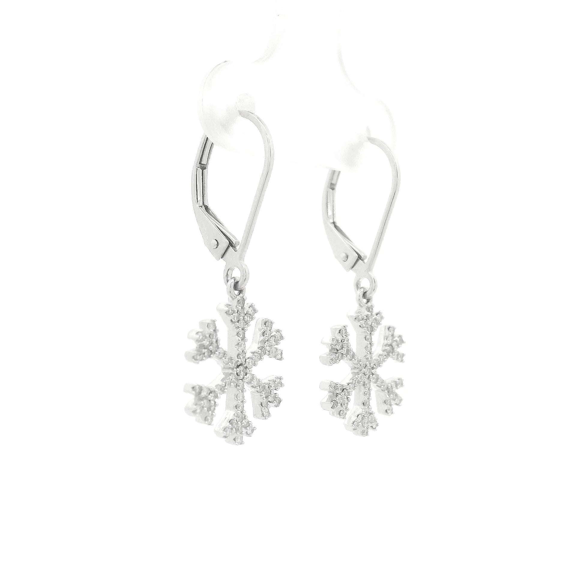 A Pair of White Gold Dangle Earrings natural diamond snowflakes at Forever Rox Fine Jewelry, Lake Tahoes Best Jewelry Store
