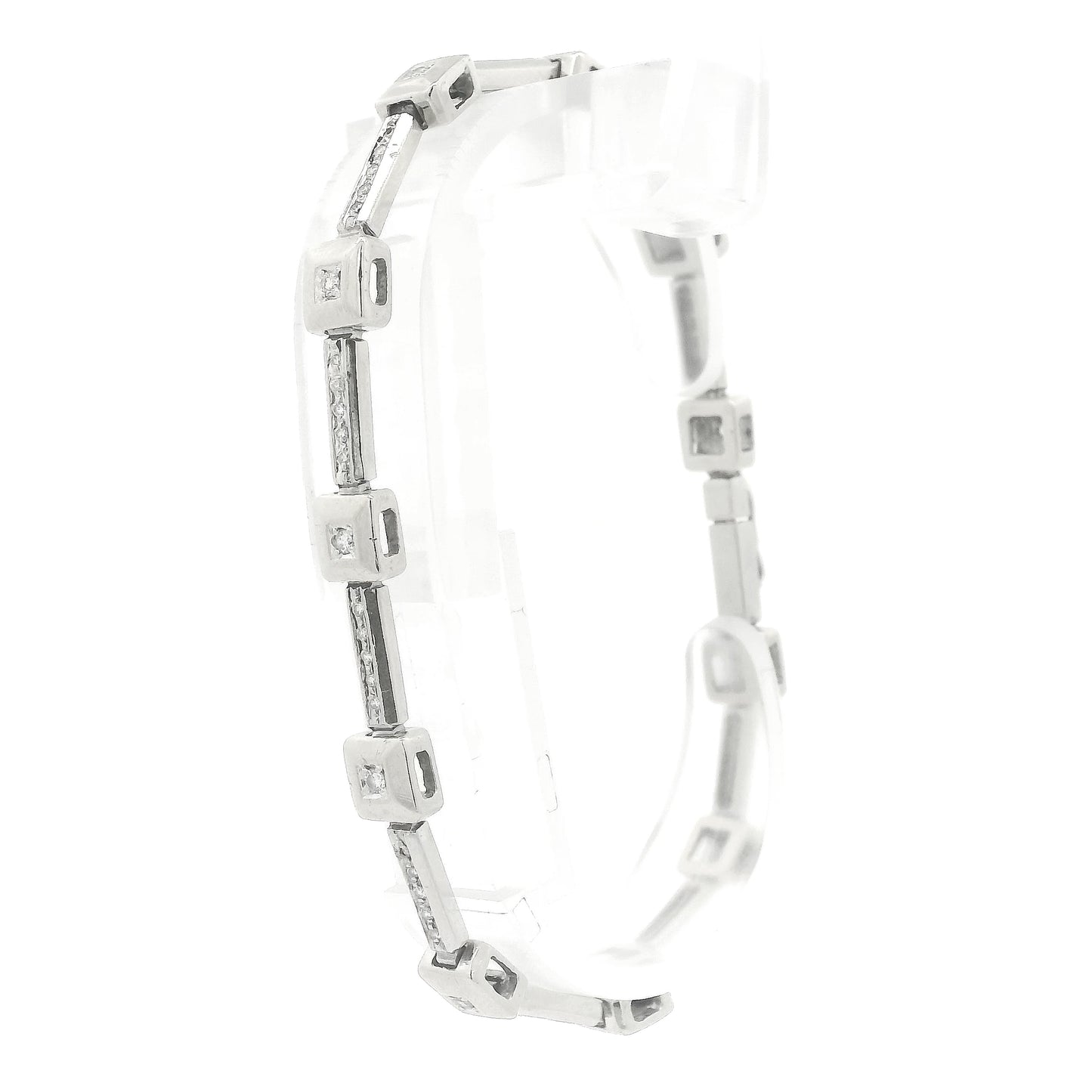 A White Gold diamond tennis bracelet with square bezel set & channel set diamonds at Forever Rox Fine Jewelry, Lake Tahoes Best Jewelry Store