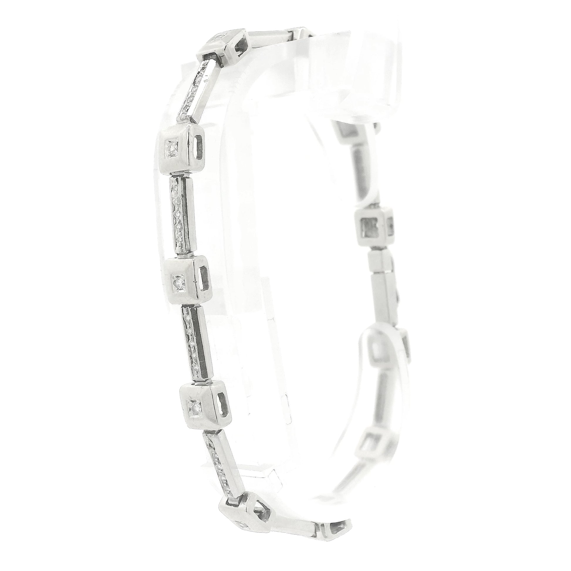 A White Gold diamond tennis bracelet with square bezel set & channel set diamonds at Forever Rox Fine Jewelry, Lake Tahoes Best Jewelry Store