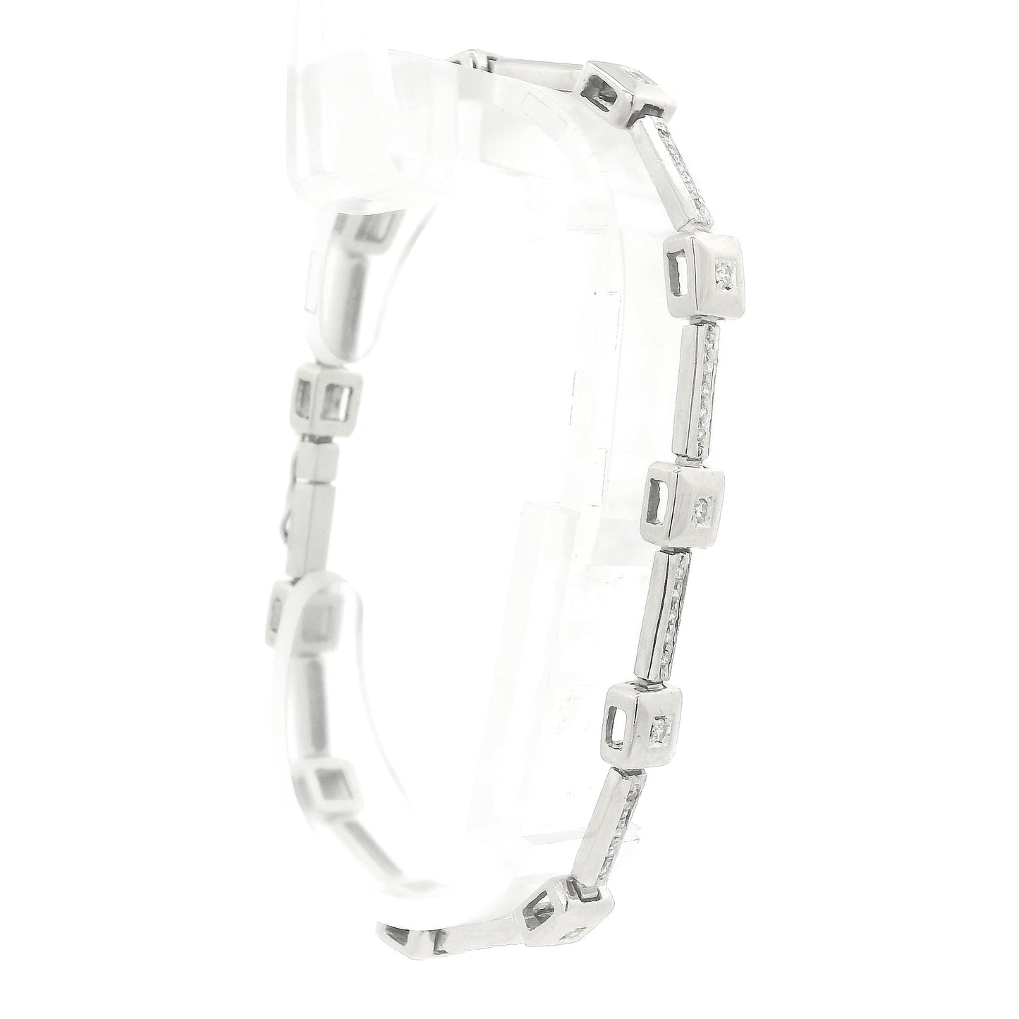 A White Gold diamond tennis bracelet with square bezel set & channel set diamonds at Forever Rox Fine Jewelry, Lake Tahoes Best Jewelry Store