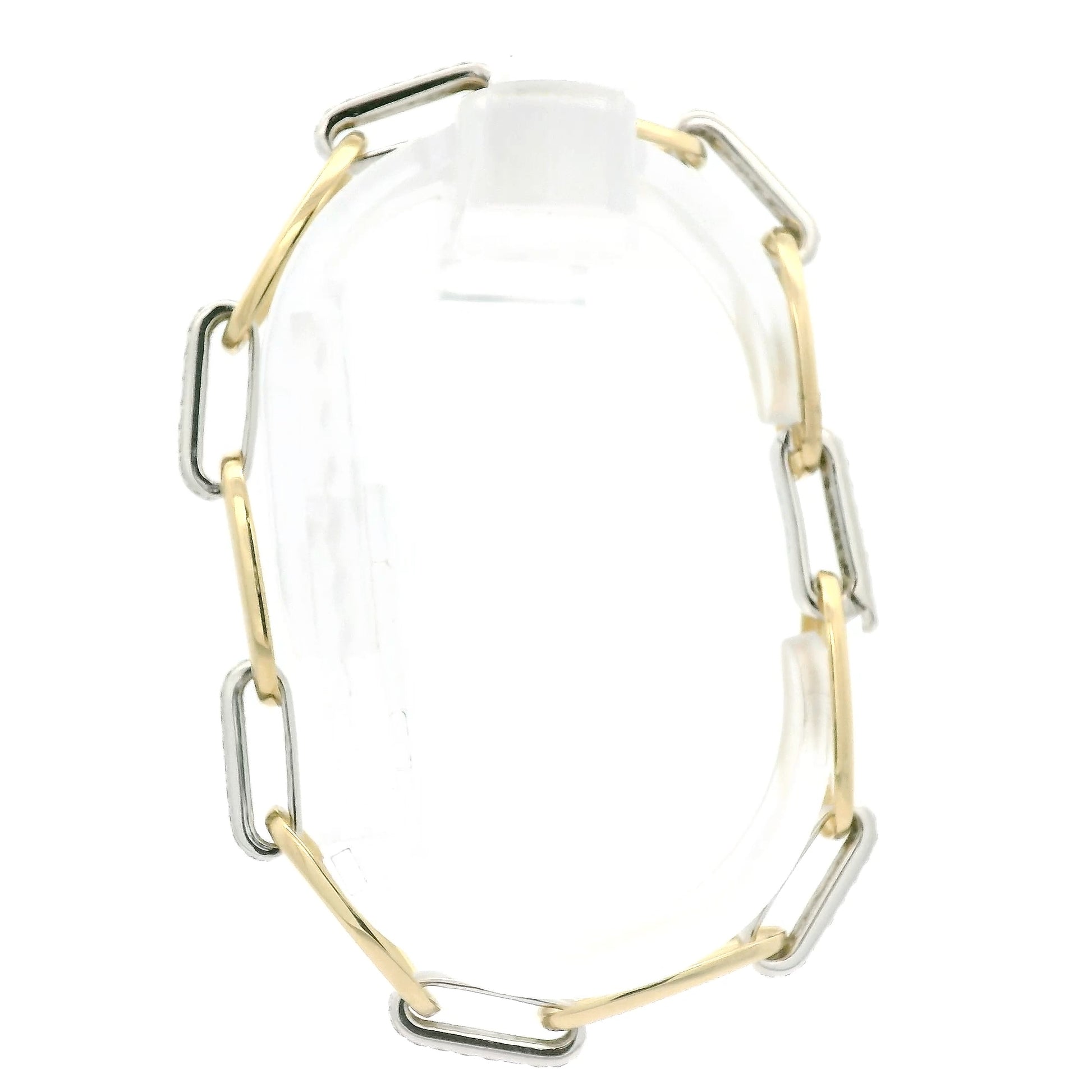 A Two Tone Gold Bracelet with a oval linkls and natural Diamond links alternating at Forever Rox Fine Jewelry, Lake Tahoes Best Jewelry Store