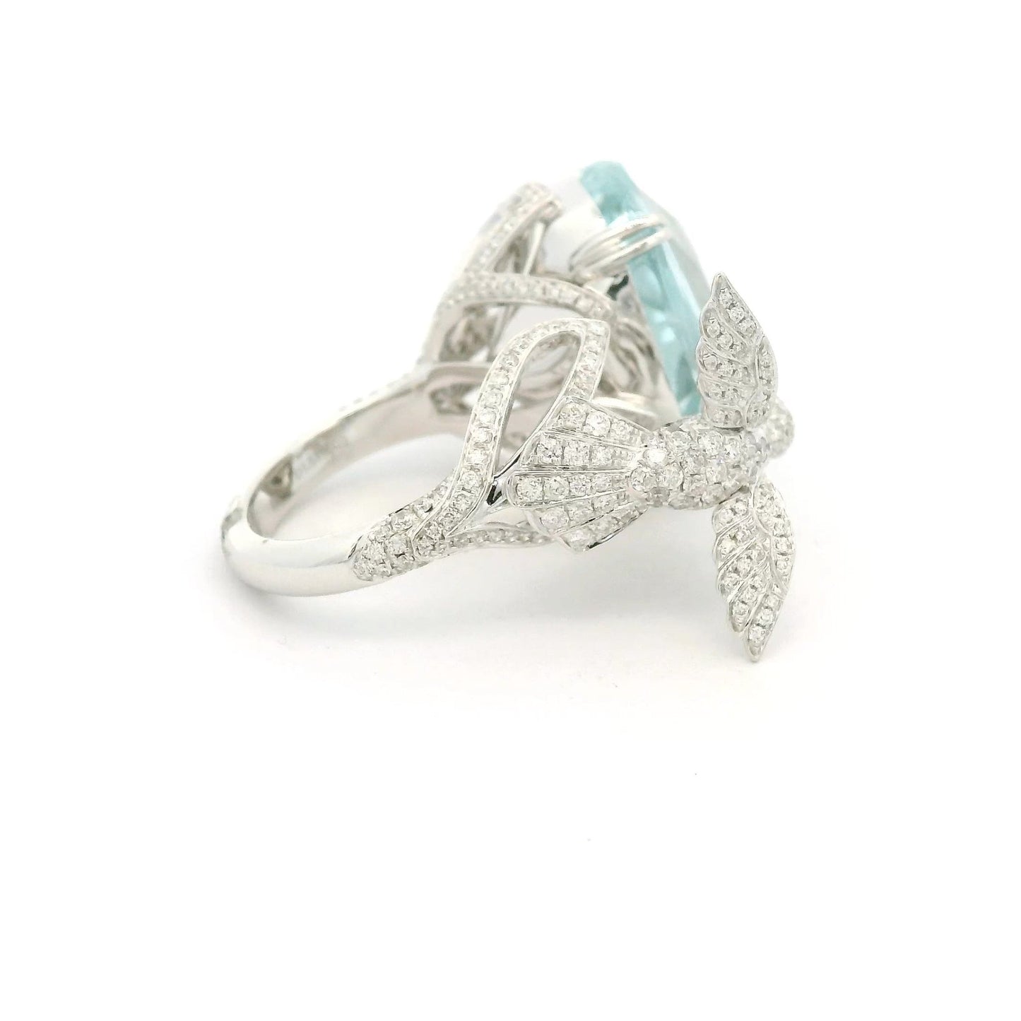 A Diamond Bird Drinking From A Aquamarine Pond Ring - Forever Rox Fine Jewelry