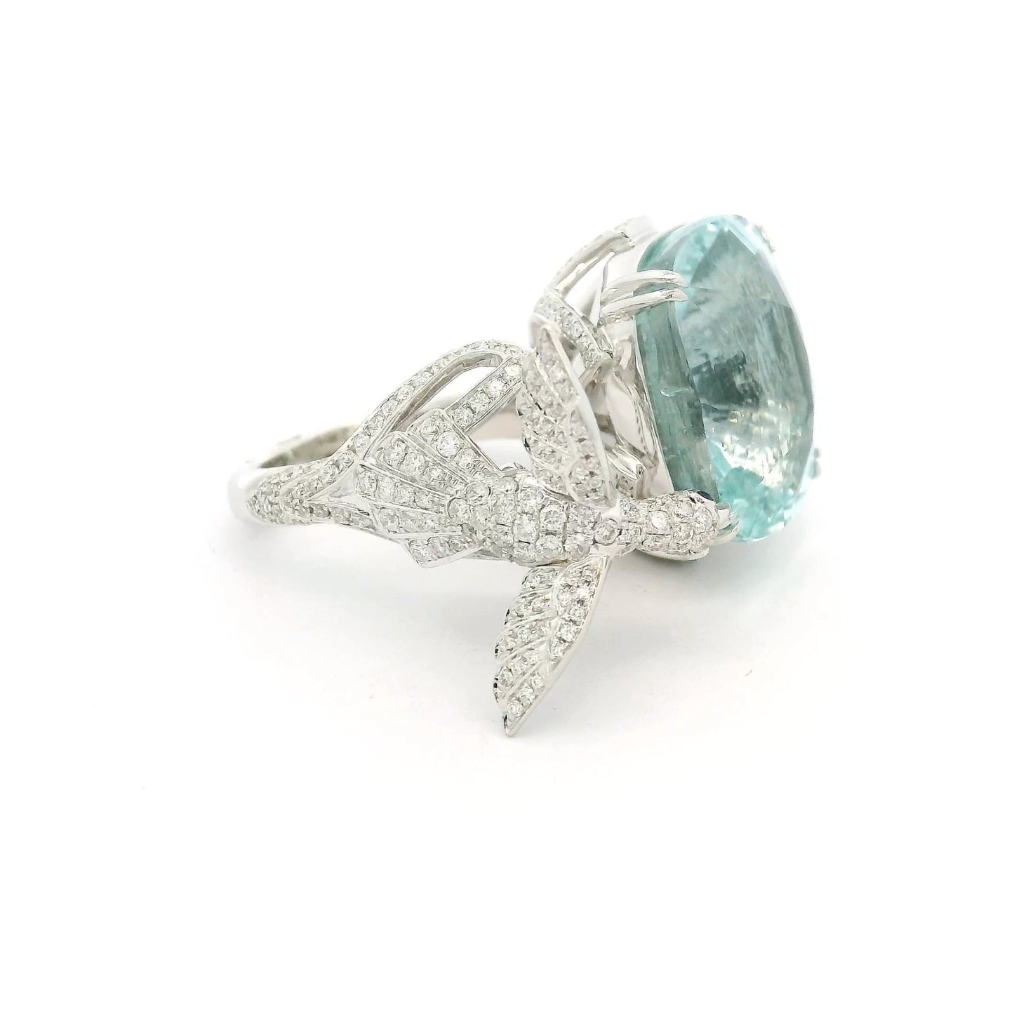A Diamond Bird Drinking From A Aquamarine Pond Ring - Forever Rox Fine Jewelry