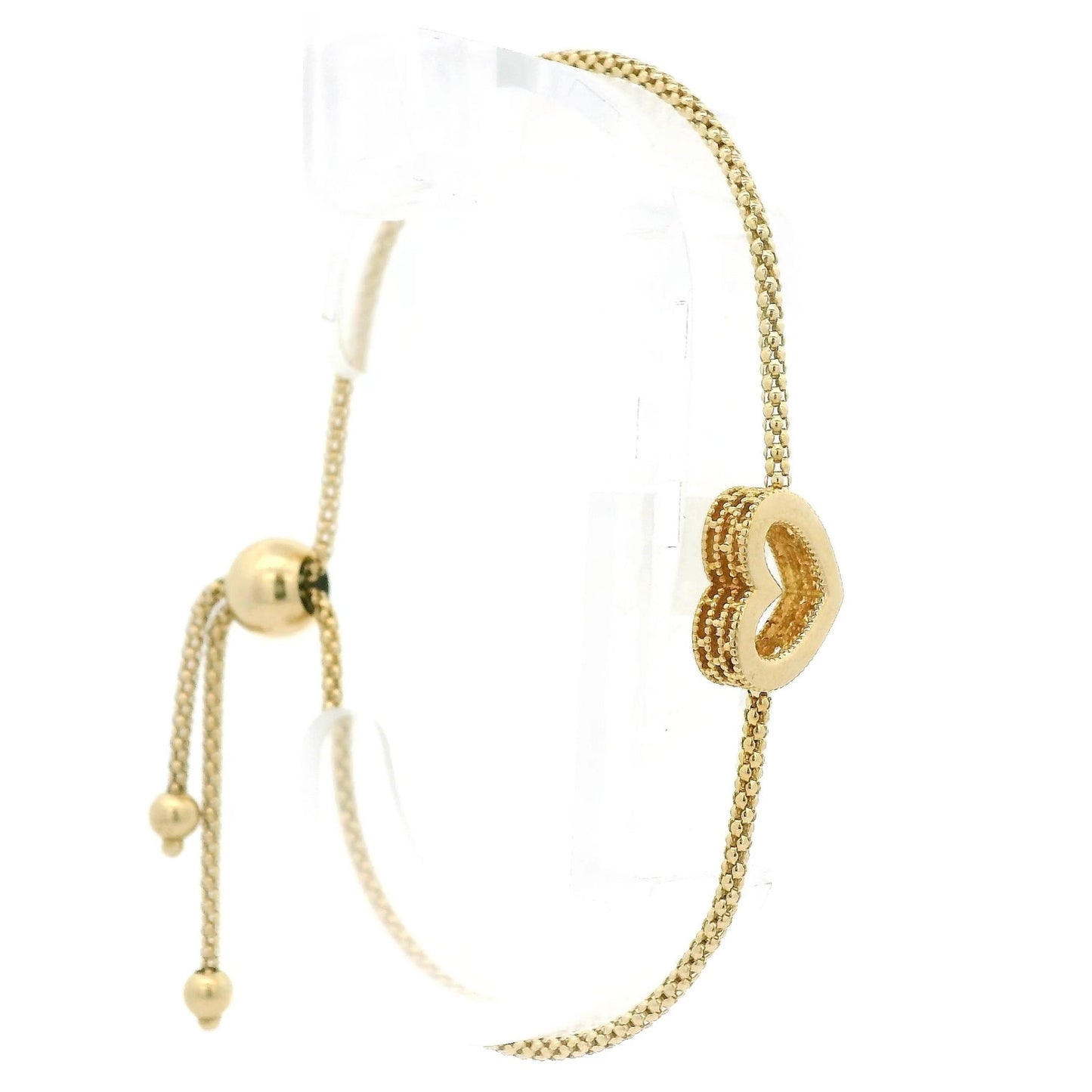 Adjustable Pull Chain 14k Yellow Gold Heart Chain Bracelet - Forever Rox