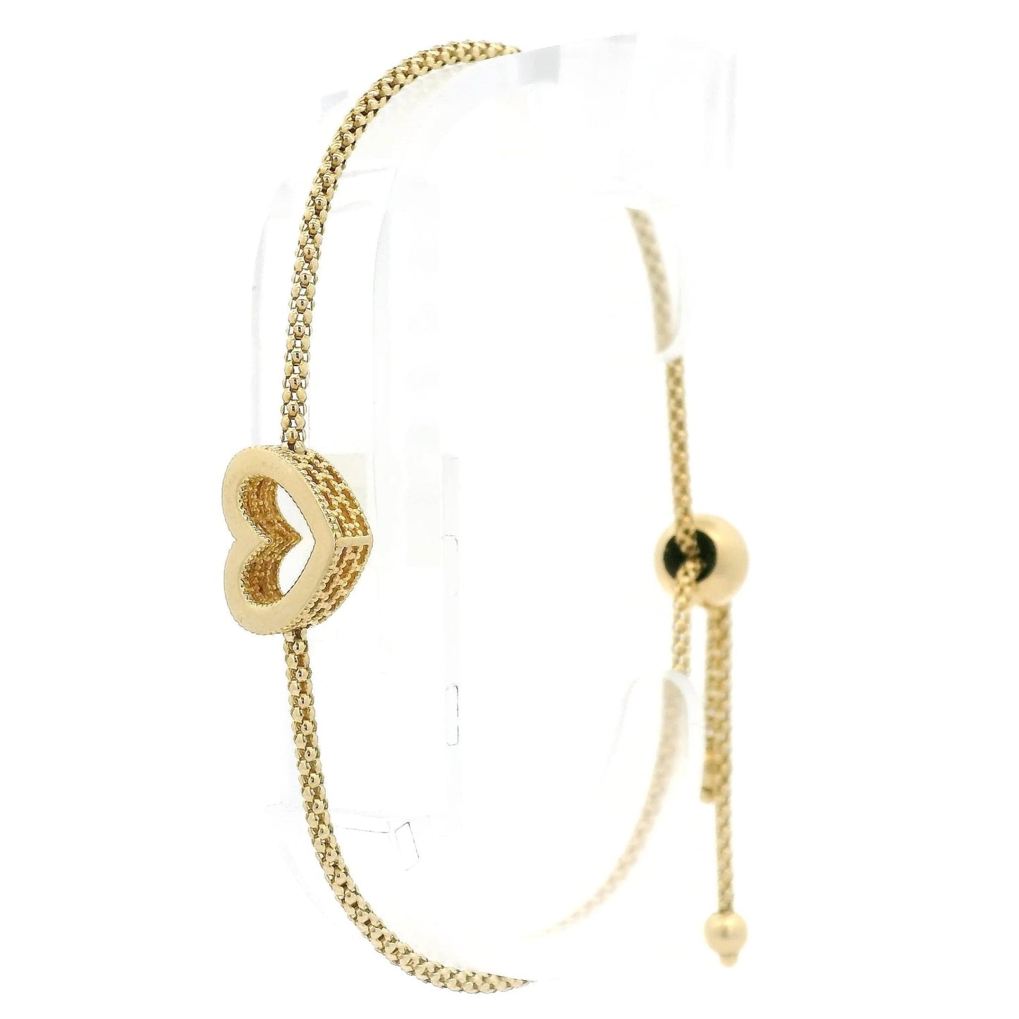 Adjustable Pull Chain 14k Yellow Gold Heart Chain Bracelet - Forever Rox