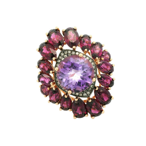 Amethyst, Rhodolite Garnet & Chocolate Diamond Ring - Forever Rox