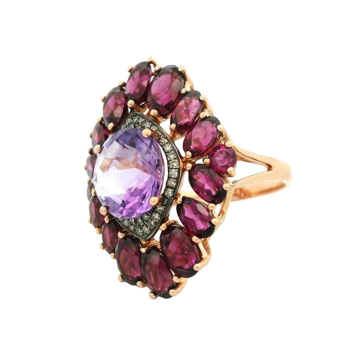 Amethyst, Rhodolite Garnet & Chocolate Diamond Ring - Forever Rox