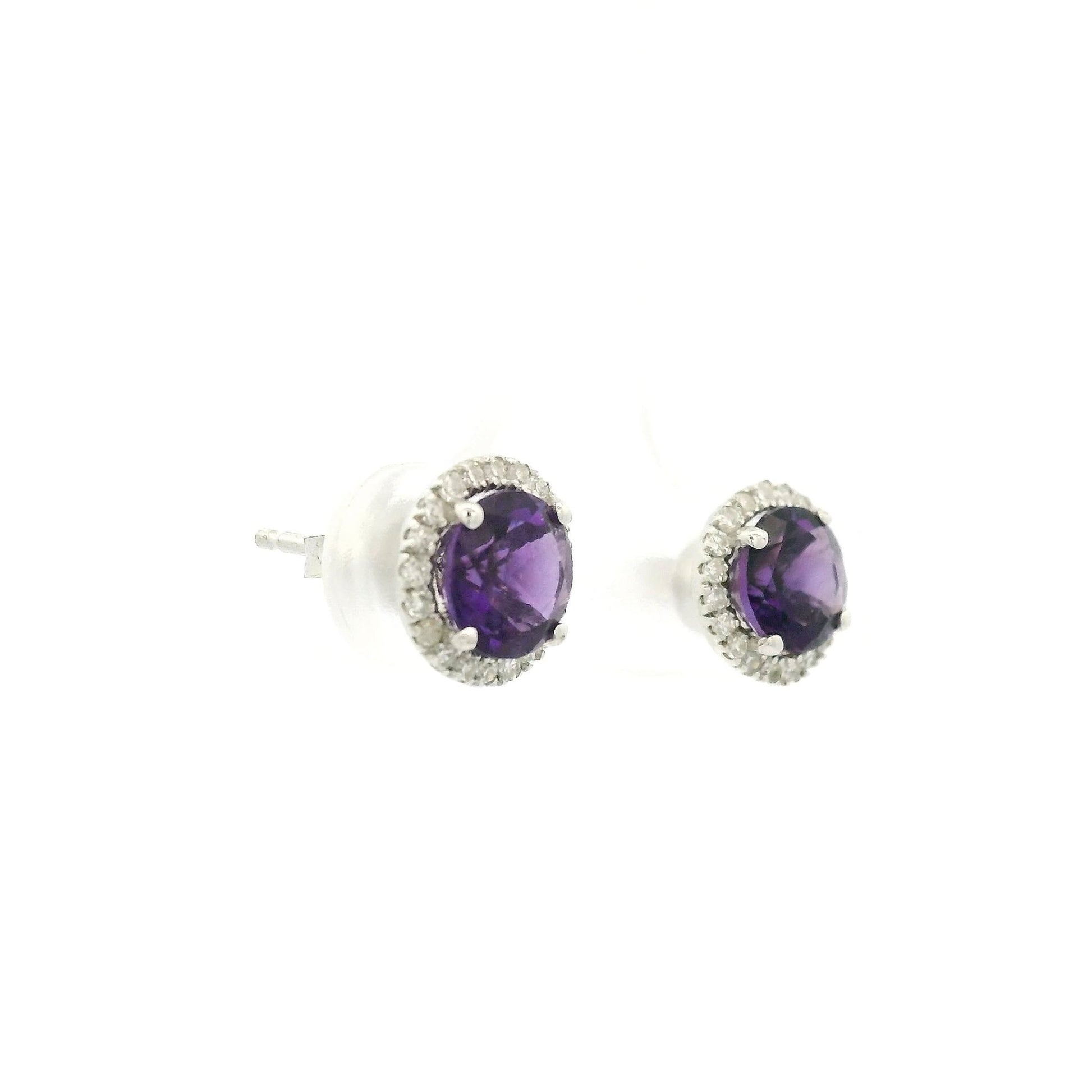 Amethyst Studs With Diamond Halo - Forever Rox Fine Jewelry