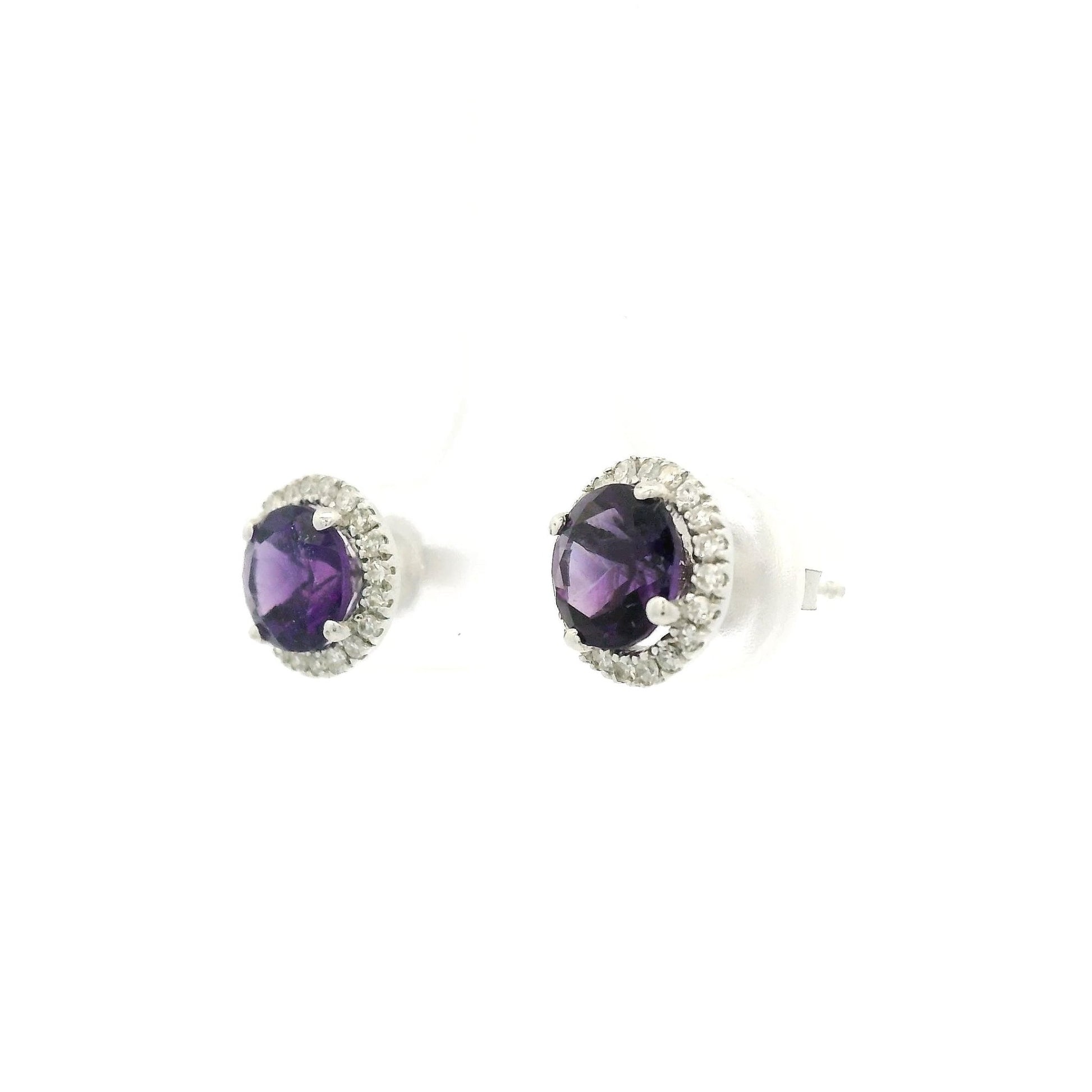 Amethyst Studs With Diamond Halo - Forever Rox Fine Jewelry