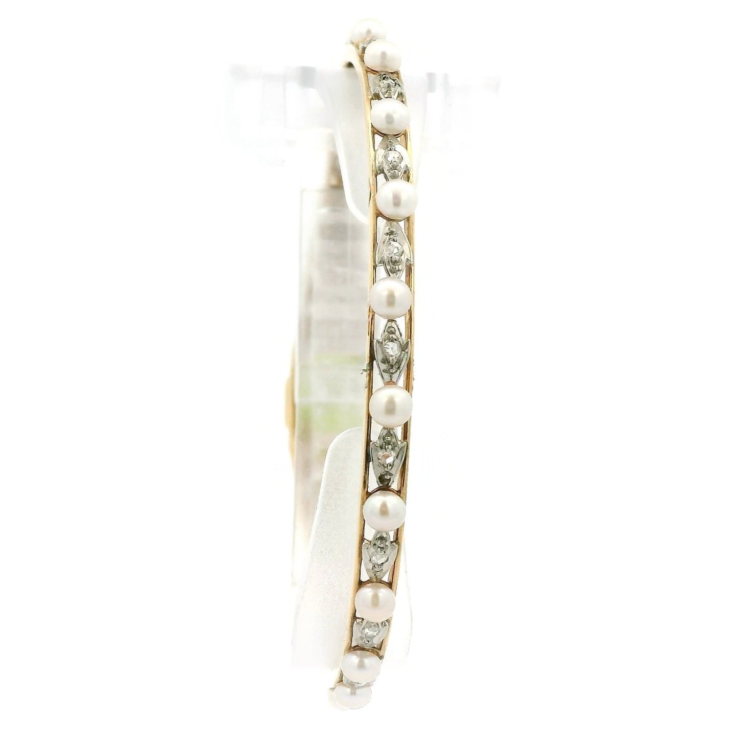 Antique Emerald Cut Peridot, Diamond & Pearl Floral Bangle - Forever Rox Fine Jewelry