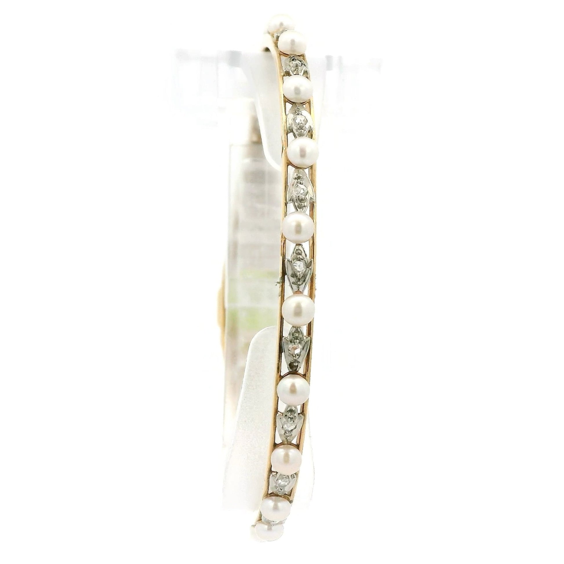 Antique Emerald Cut Peridot, Diamond & Pearl Floral Bangle - Forever Rox Fine Jewelry