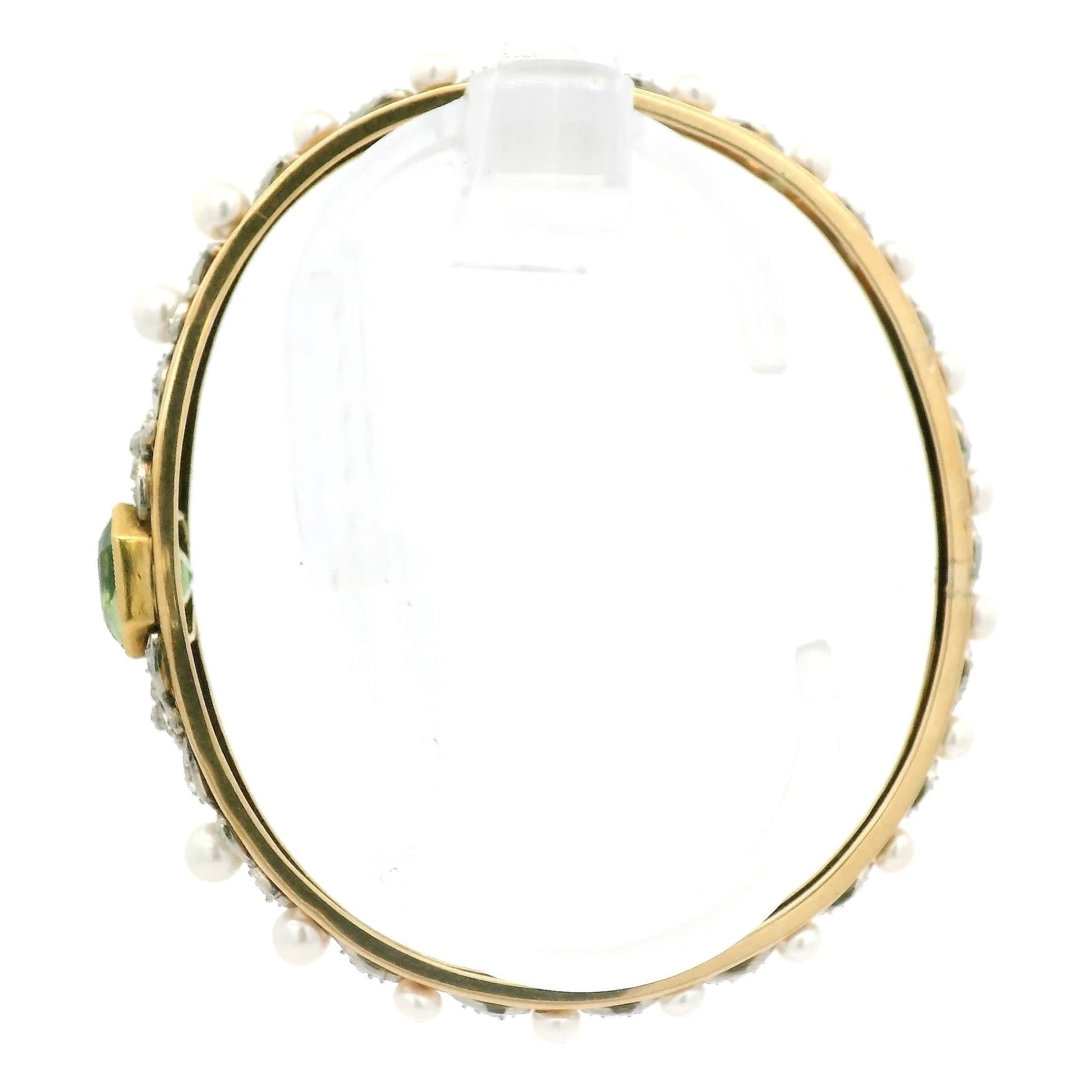 Antique Emerald Cut Peridot, Diamond & Pearl Floral Bangle - Forever Rox Fine Jewelry