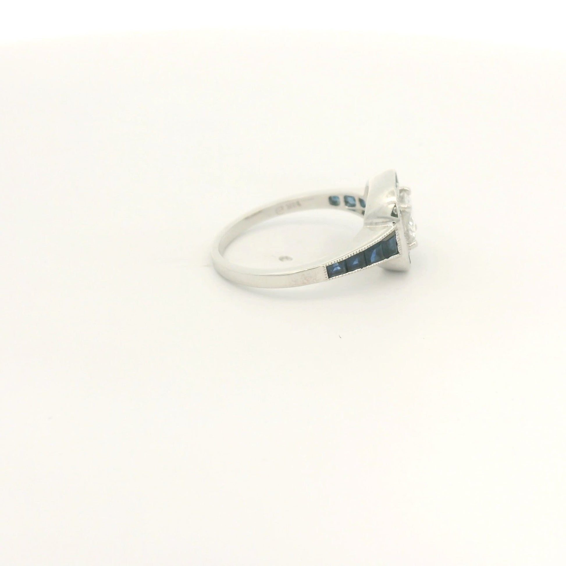 Antique Round Cut Diamond Ring With Baguette Sapphires Down Shank & In Halo - Forever Rox Fine Jewelry