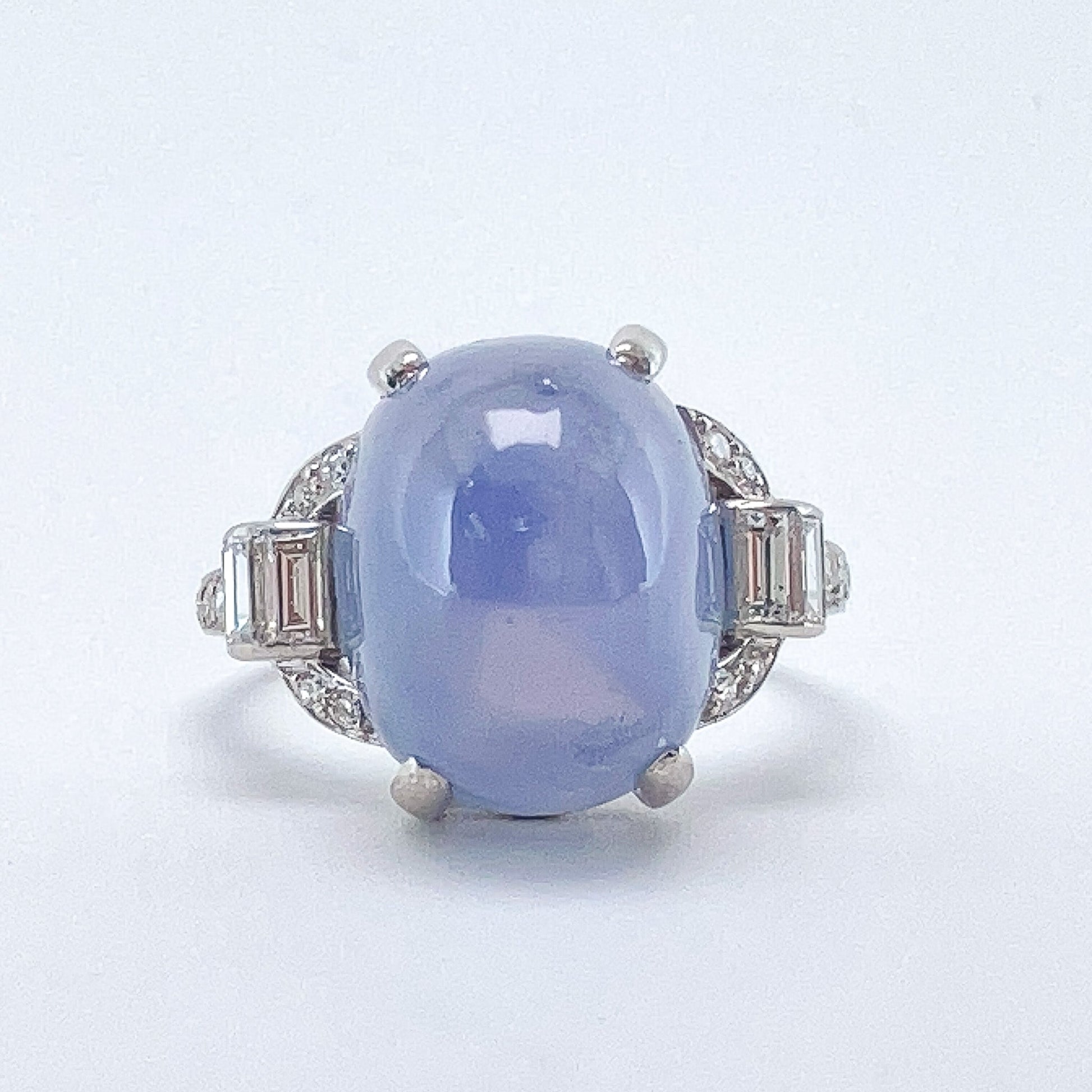 Art Deco ~17ct Star Sapphire & Diamond Ring, Platinum - Forever Rox Fine Jewelry