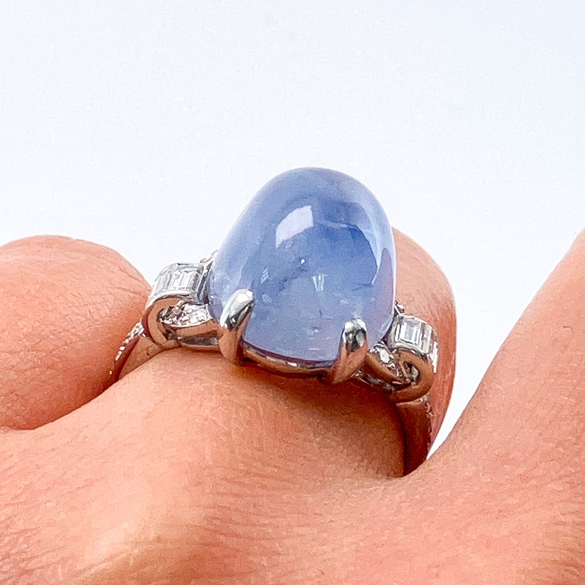 Art Deco ~17ct Star Sapphire & Diamond Ring, Platinum - Forever Rox Fine Jewelry