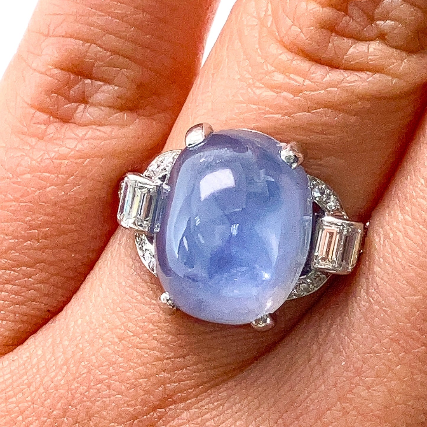 Art Deco ~17ct Star Sapphire & Diamond Ring, Platinum - Forever Rox Fine Jewelry