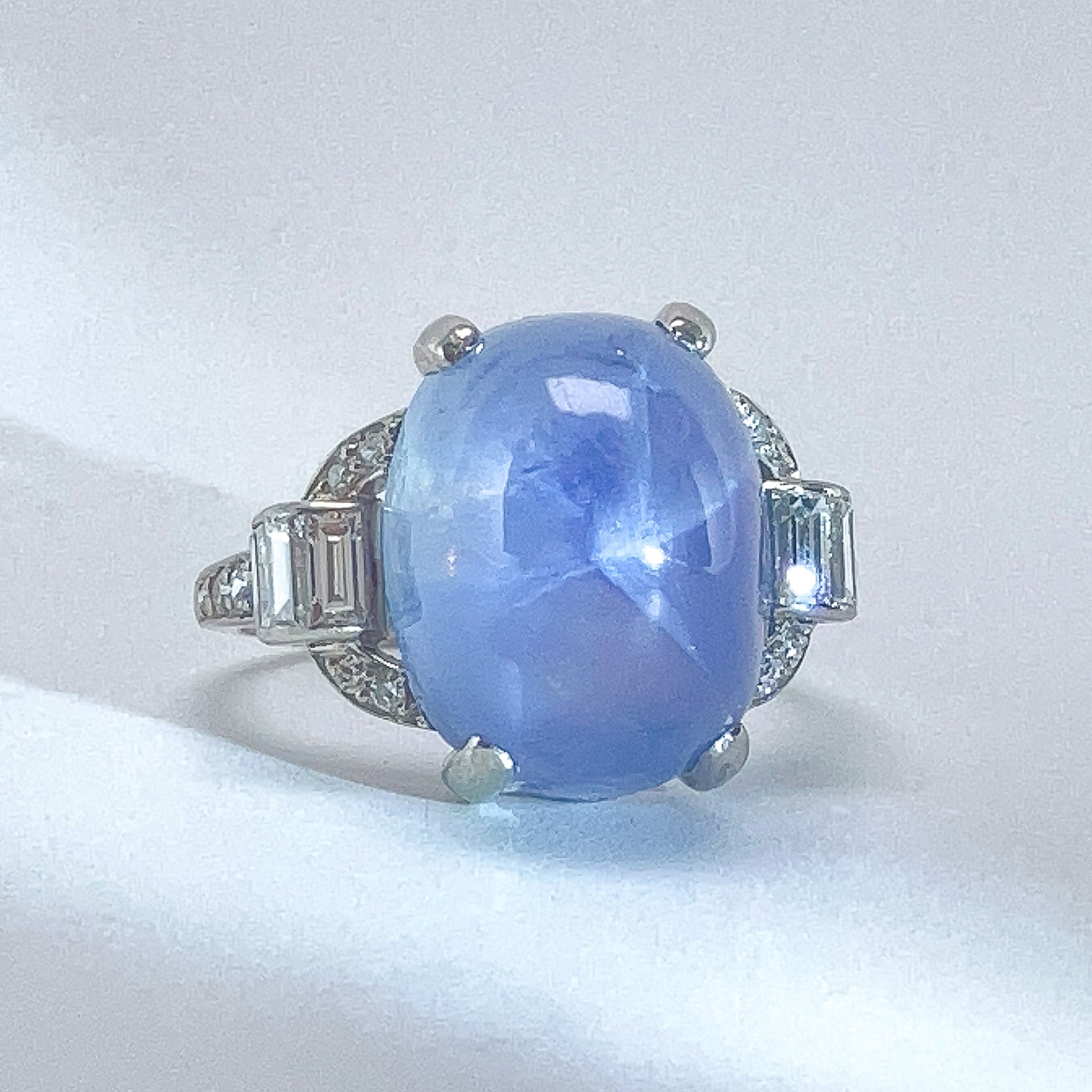 Art Deco ~17ct Star Sapphire & Diamond Ring, Platinum - Forever Rox Fine Jewelry