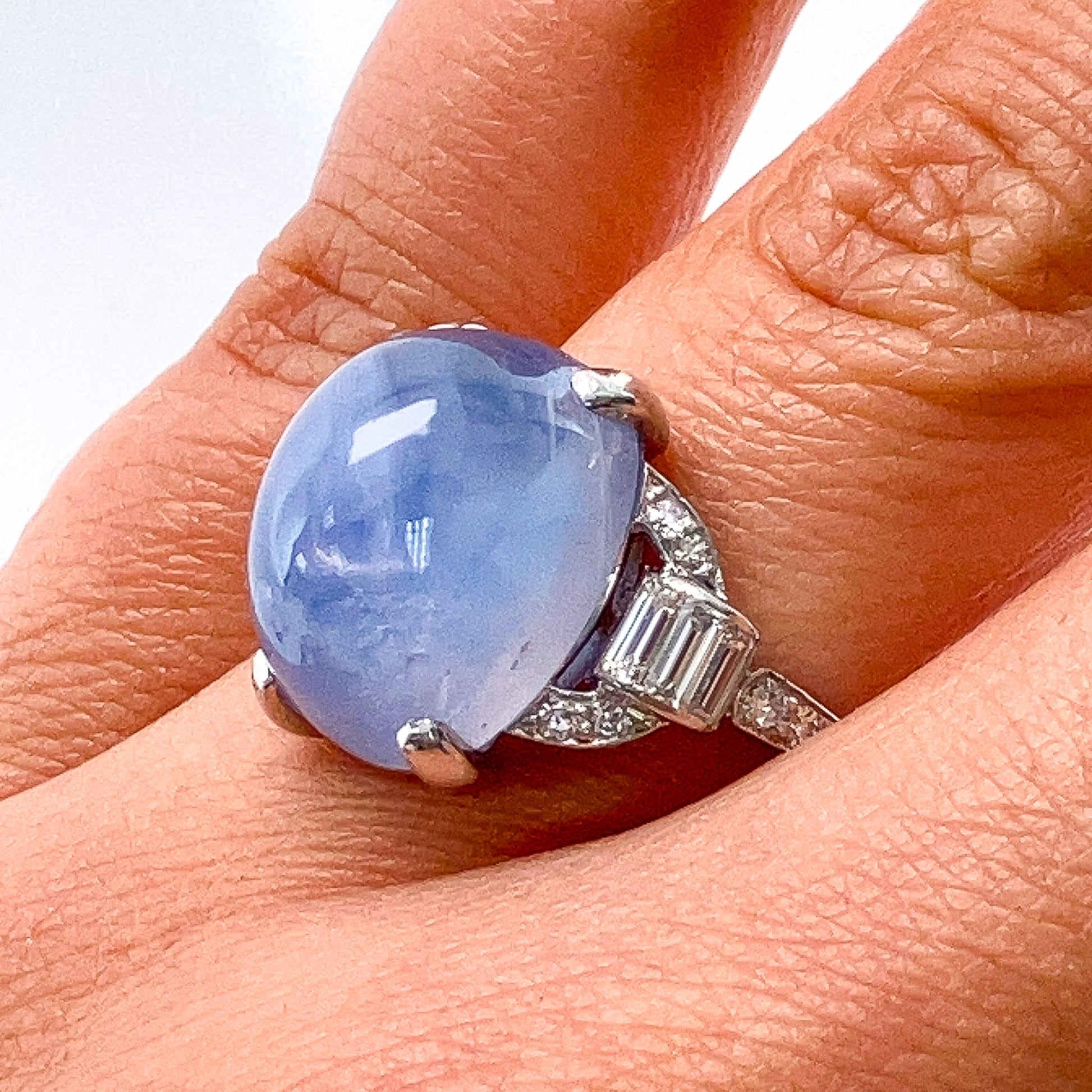 Art Deco ~17ct Star Sapphire & Diamond Ring, Platinum - Forever Rox Fine Jewelry