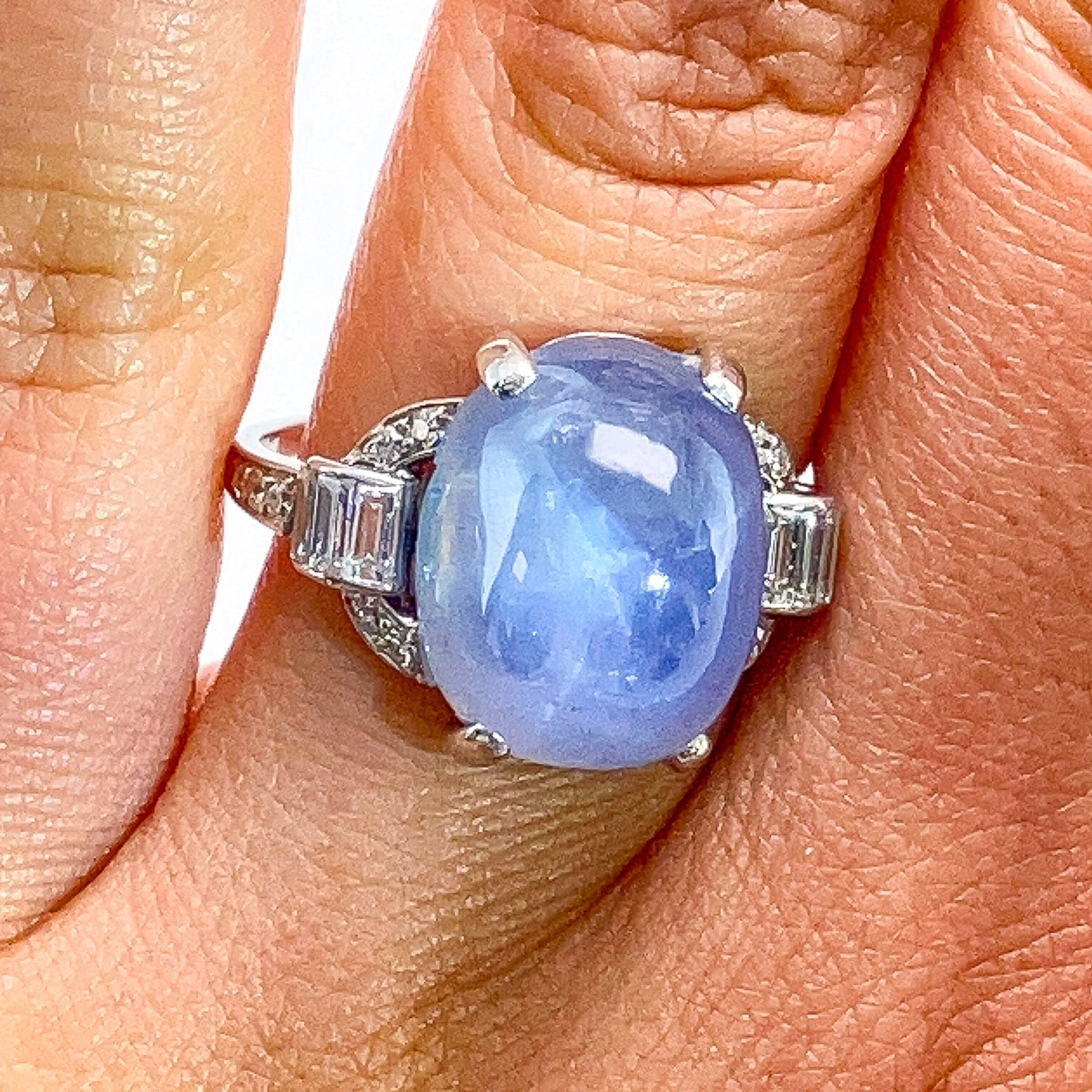 Art Deco ~17ct Star Sapphire & Diamond Ring, Platinum - Forever Rox Fine Jewelry