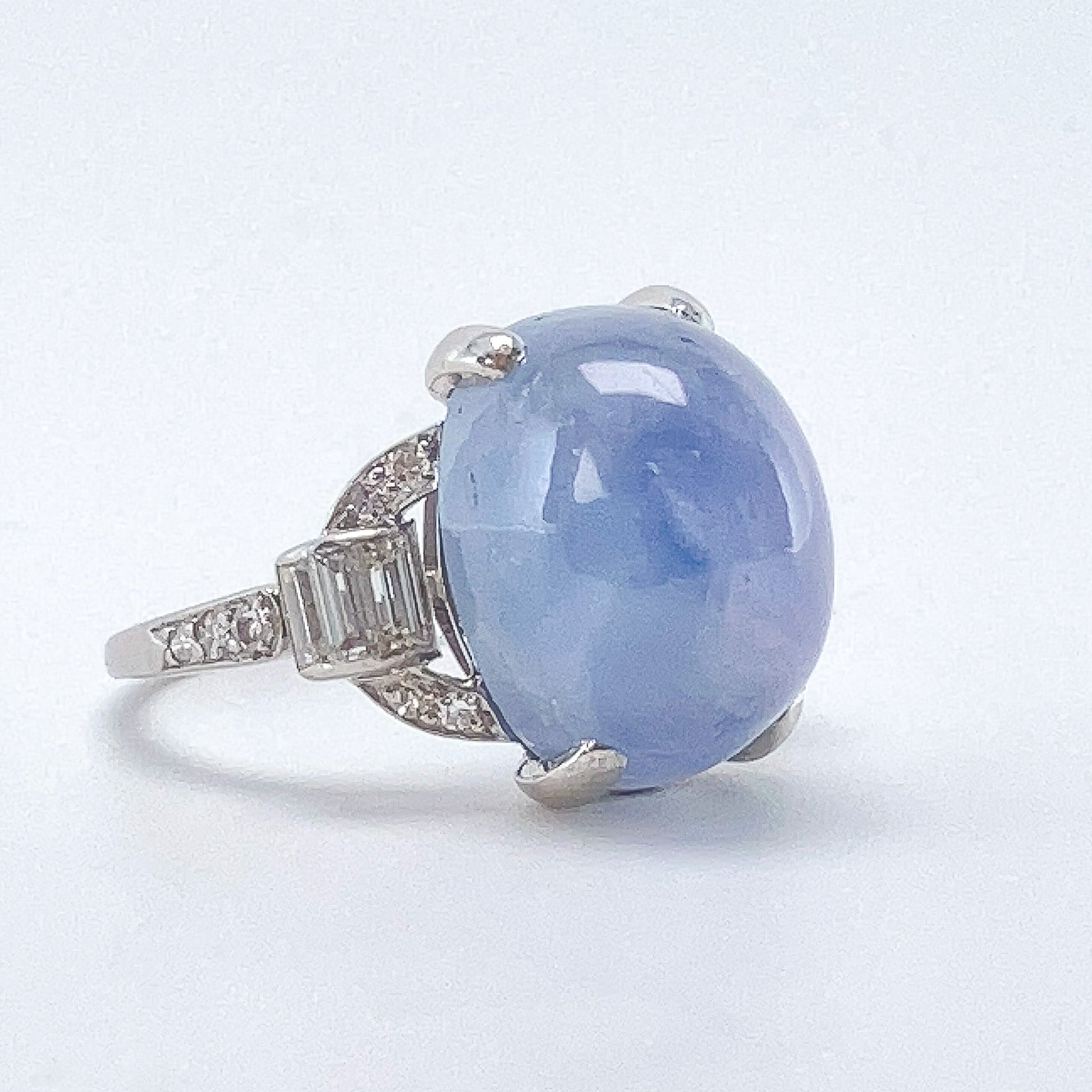 Art Deco ~17ct Star Sapphire & Diamond Ring, Platinum - Forever Rox Fine Jewelry