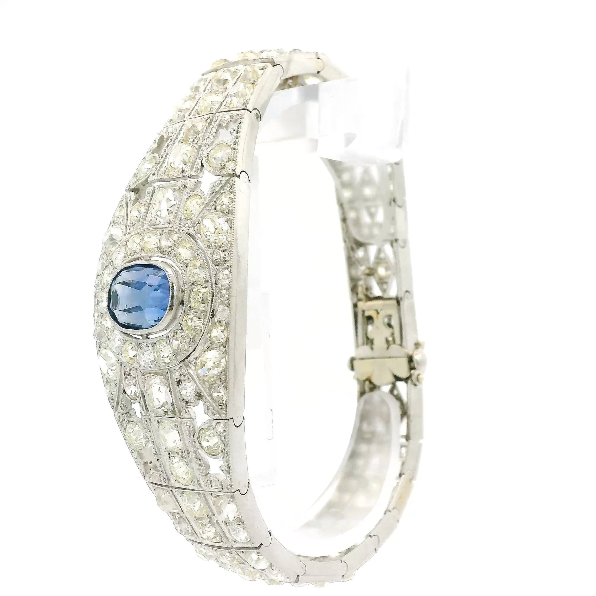 Art Deco GIA Certified No Heat, Sri Lanka Sapphire & Mine Cut Diamond Bracelet - Forever Rox