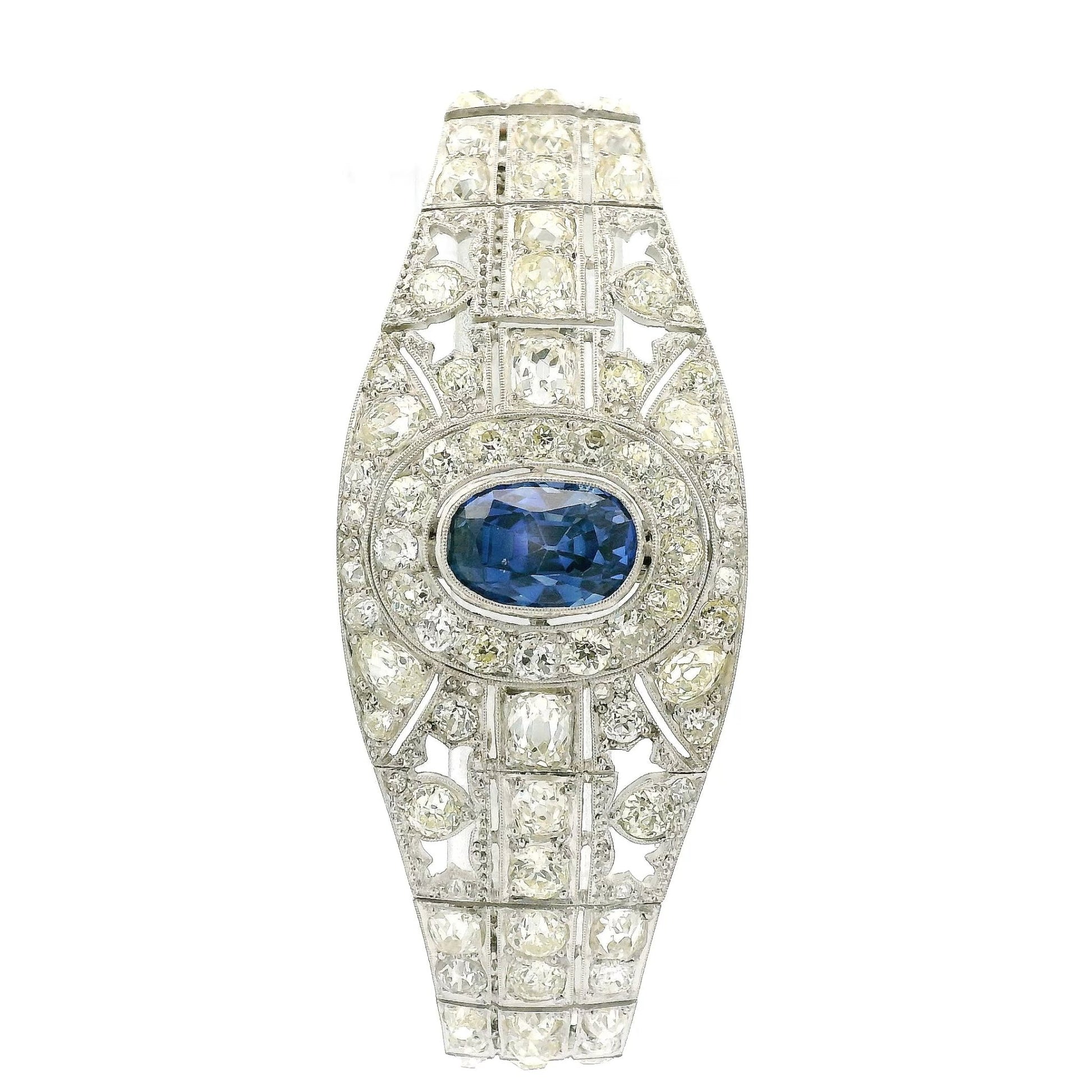 Art Deco GIA Certified No Heat, Sri Lanka Sapphire & Mine Cut Diamond Bracelet - Forever Rox