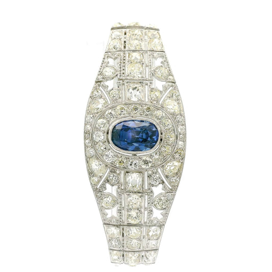 Art Deco GIA Certified No Heat, Sri Lanka Sapphire & Mine Cut Diamond Bracelet - Forever Rox