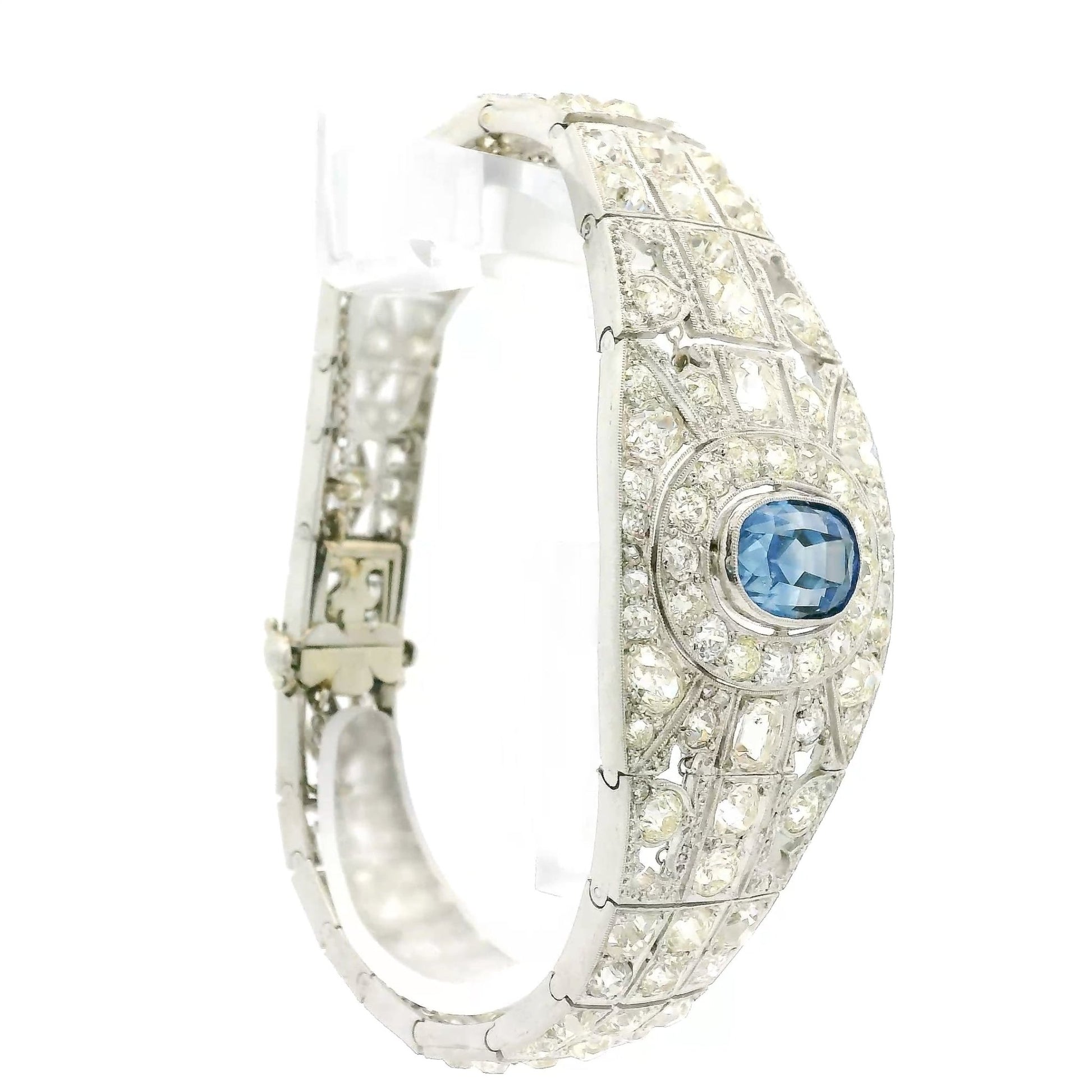Art Deco GIA Certified No Heat, Sri Lanka Sapphire & Mine Cut Diamond Bracelet - Forever Rox