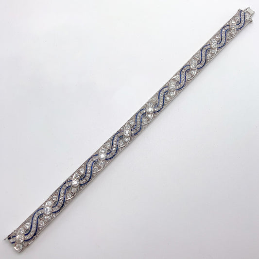 Art Deco Sapphire Calibre & Diamond Bracelet, Platinum º - Forever Rox