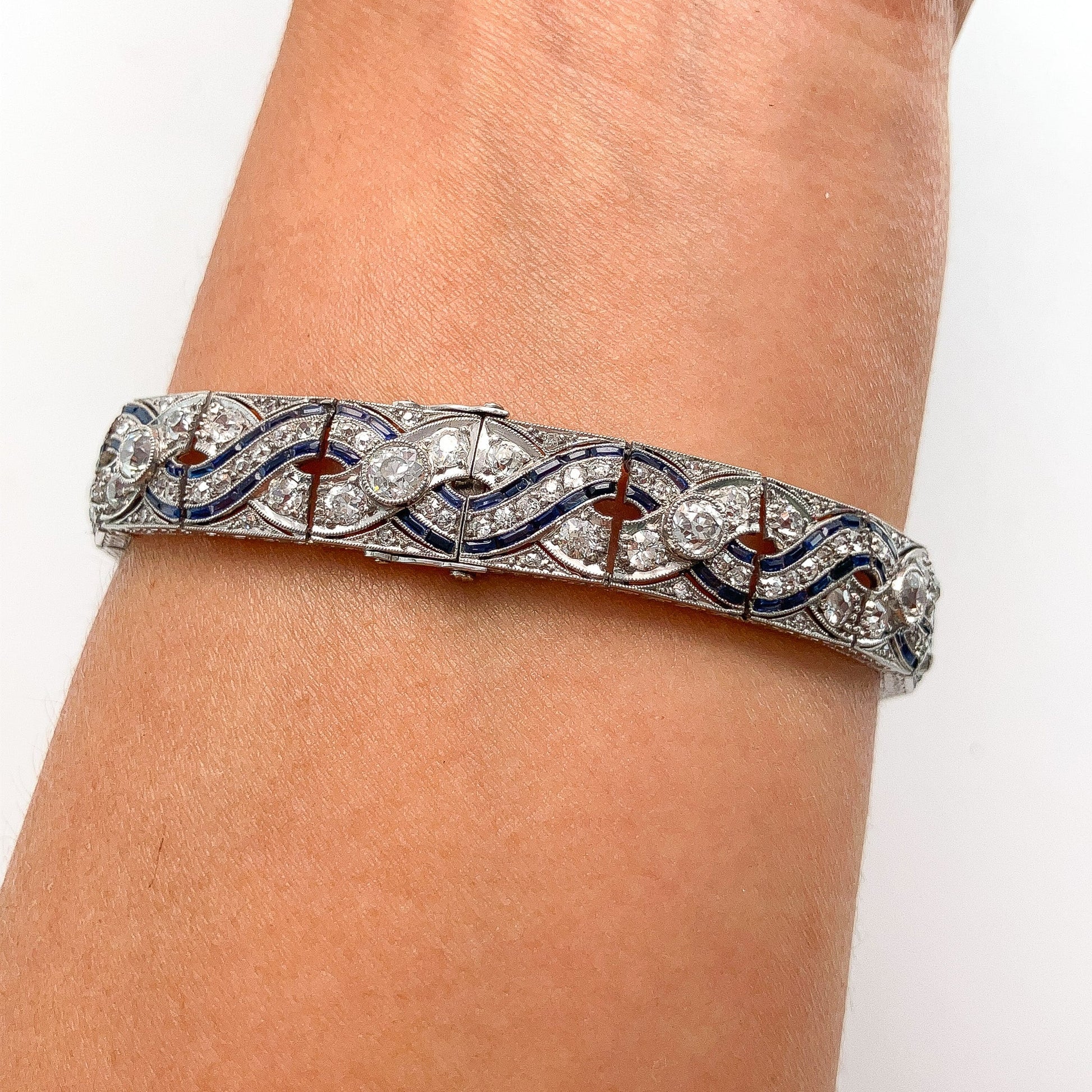 Art Deco Sapphire Calibre & Diamond Bracelet, Platinum º - Forever Rox