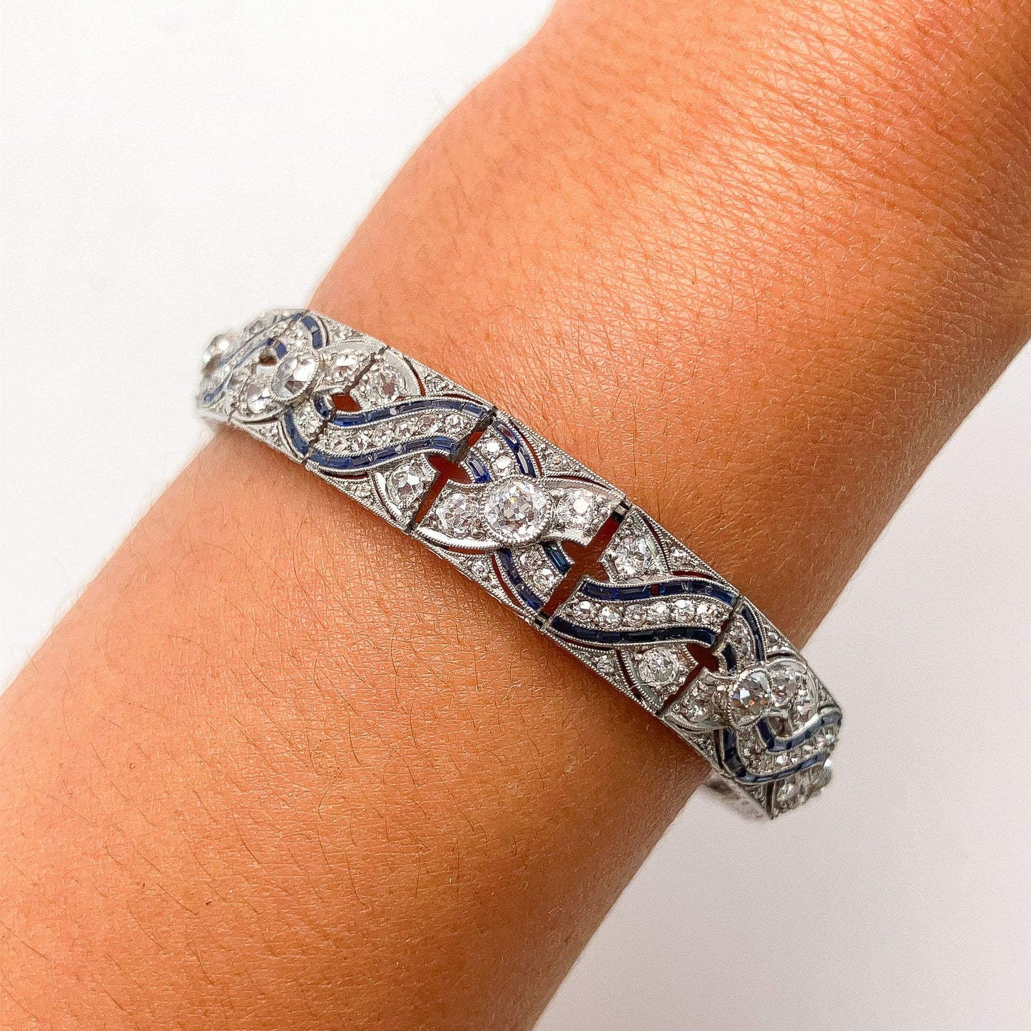 Art Deco Sapphire Calibre & Diamond Bracelet, Platinum º - Forever Rox