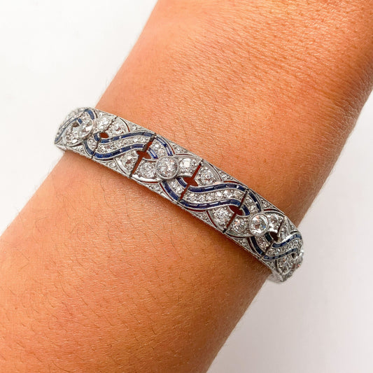 Art Deco Sapphire Calibre & Diamond Bracelet, Platinum º - Forever Rox