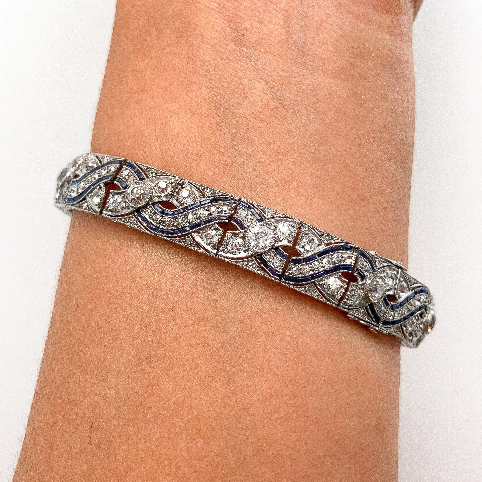Art Deco Sapphire Calibre & Diamond Bracelet, Platinum º - Forever Rox