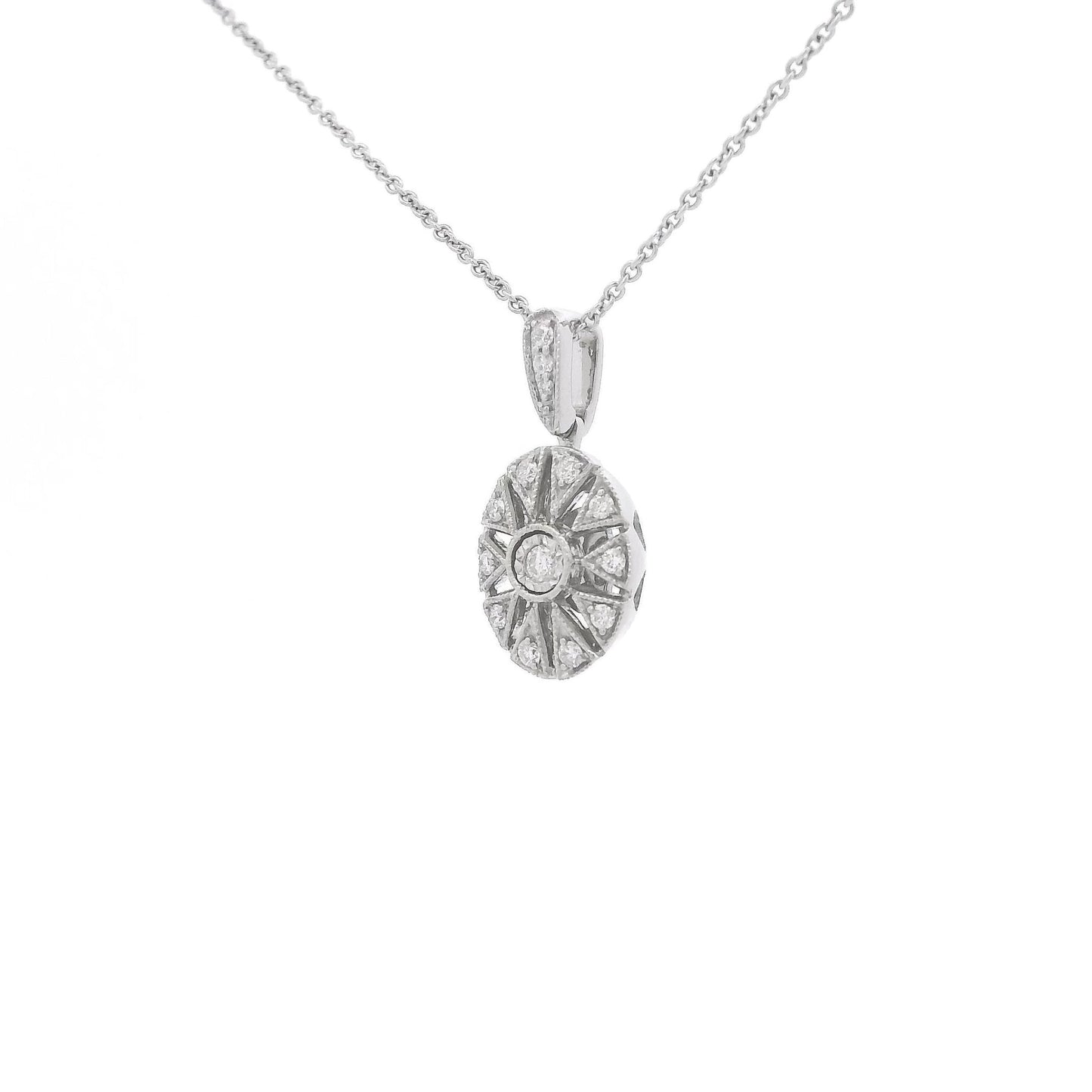 Art Deco Style Diamond Oval Pendant With Star Design - Forever Rox Fine Jewelry