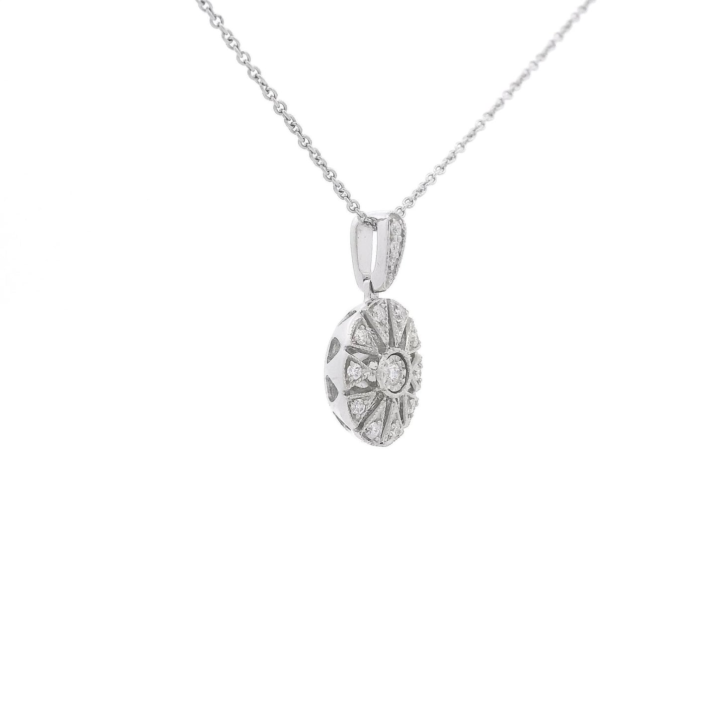 Art Deco Style Diamond Oval Pendant With Star Design - Forever Rox Fine Jewelry